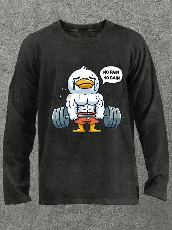 Long-Sleeve-Brown-no pain no gain duck Washed Gym Long Sleeve Shirt