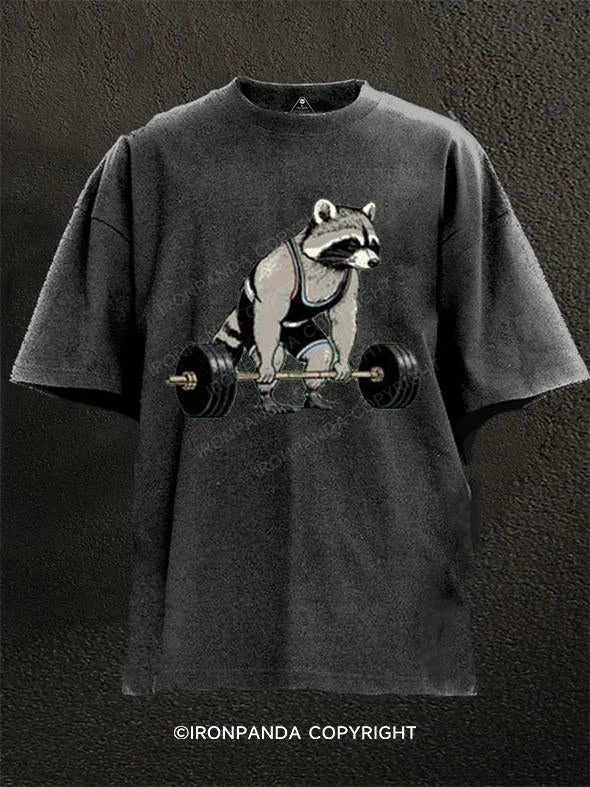 T-Shirt-Black-Workout raccoon Washed Gym Shirt