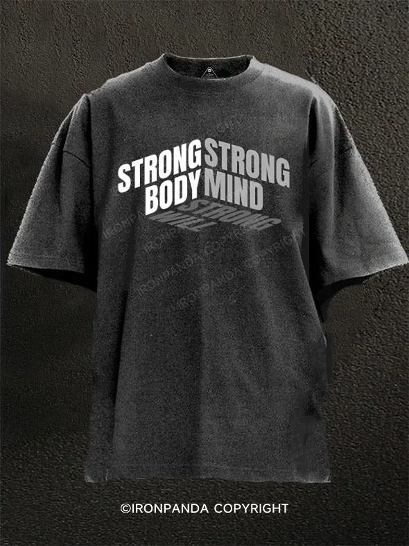 T-Shirt-Rock-Strong Body Strong Mind Washed Gym Shirt