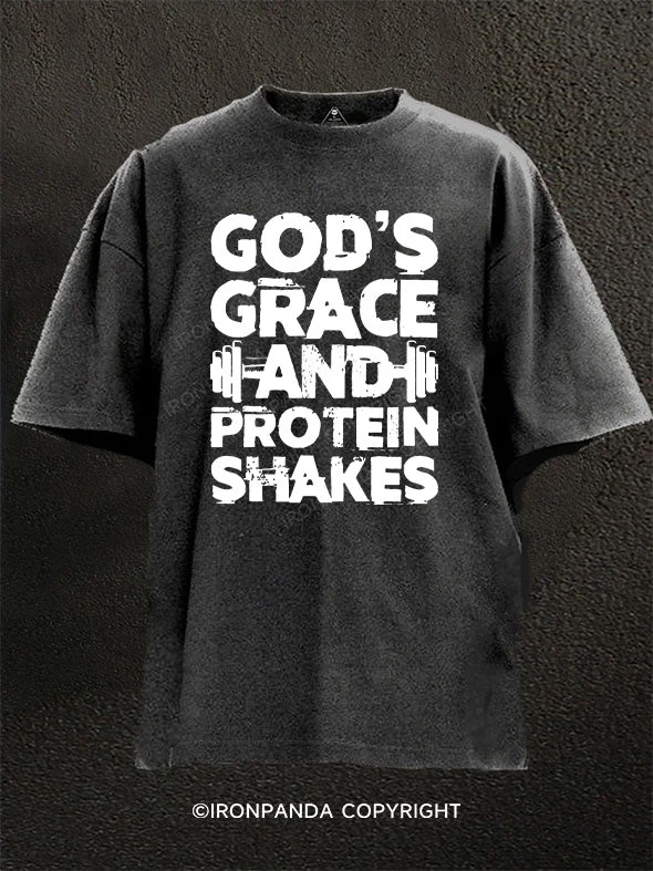 T-Shirt-Checked-god's grace and protein shake Washed Gym Shirt