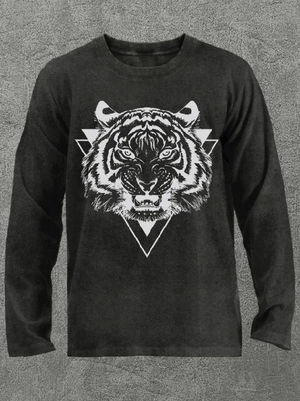 Long-Sleeve-Loose-Fit-tiger head Washed Gym Long Sleeve Shirt