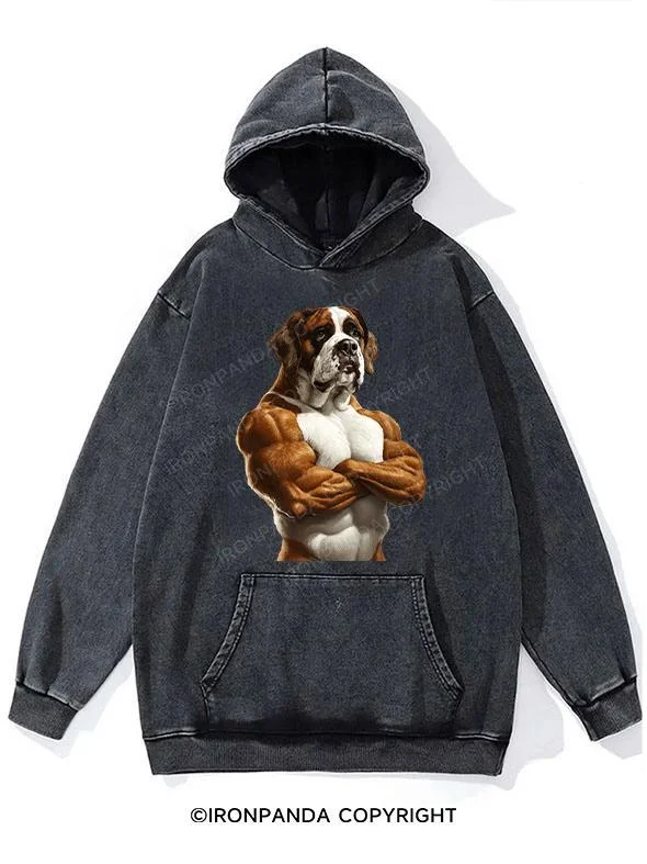 Hoodie-Beige-Muscle Saint Bernard Washed Gym Hoodie