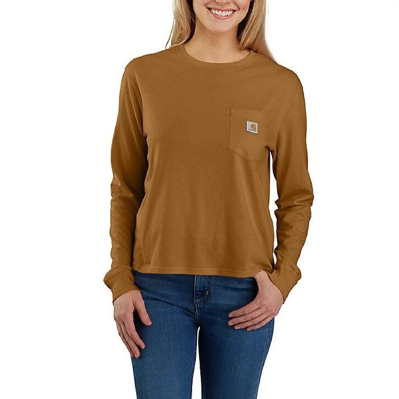 Long-Sleeve-Warm-Carhartt Women's Tencel Loose Fit Lightweight Crewneck Pocket Long Sleeve T-Shirt