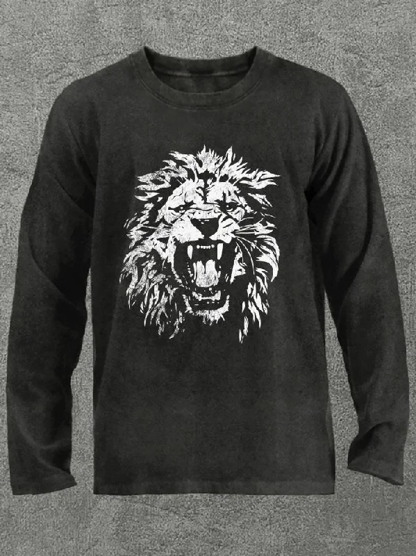 Long-Sleeve-Surfing-Roaring Lion Washed Gym Long Sleeve Shirt