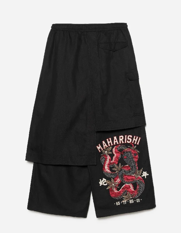 Pants-Soft-6008 Cobra Asym Cargo Hakama Pants Black