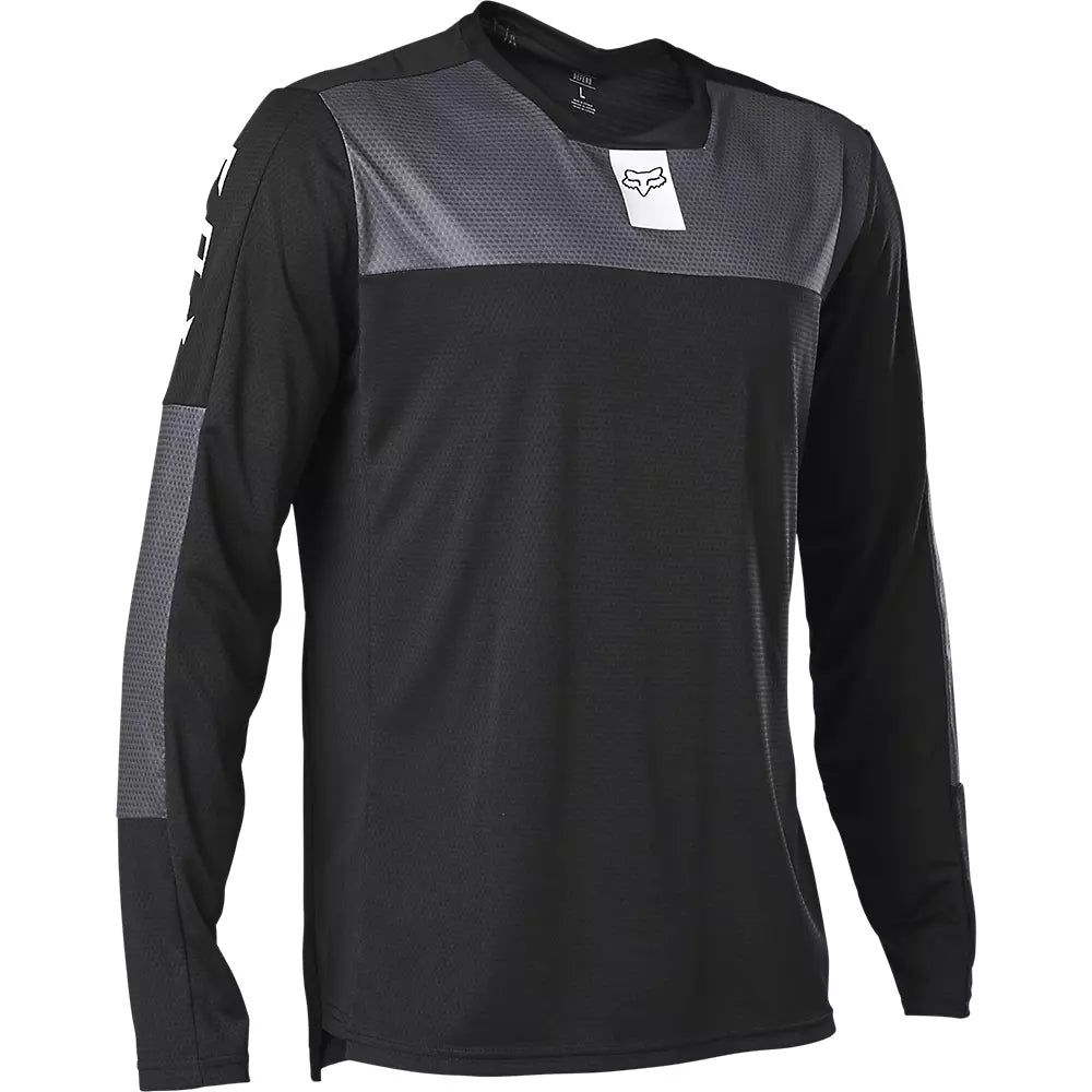 Long-Sleeve-Striped-Fox Racing Defend Foxhead Long Sleeve MTB Jersey - Black