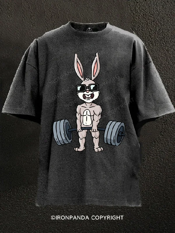 T-Shirt-Yellow-Deadlift rabbit Washed Gym Shirt