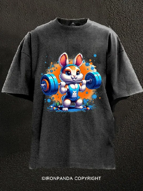 T-Shirt-V-Neck-Weightlifting rabbit Washed Gym Shirt