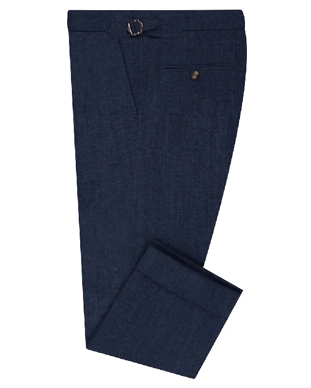 Pants-Casual-VBC: Navy Blue Wool-Linen