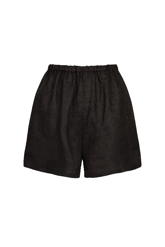 Shorts-Checked-'Hacienda' Linen Shorts - Black