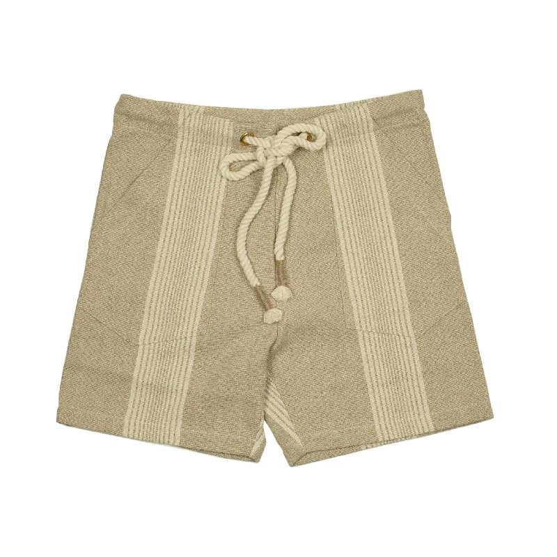 Shorts-Cotton-Drawstring fatigue shorts in striped natural linen and cotton canvas