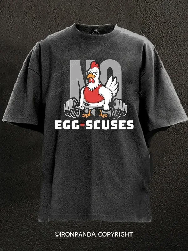 T-Shirt-Couple-No egg scuses Washed Gym Shirt