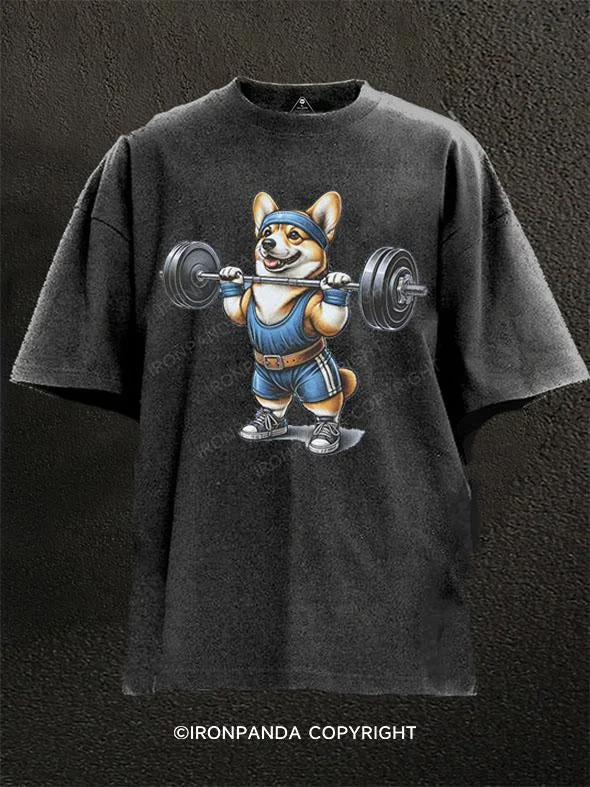 T-Shirt-Red-Gym Corgi Washed Gym Shirt