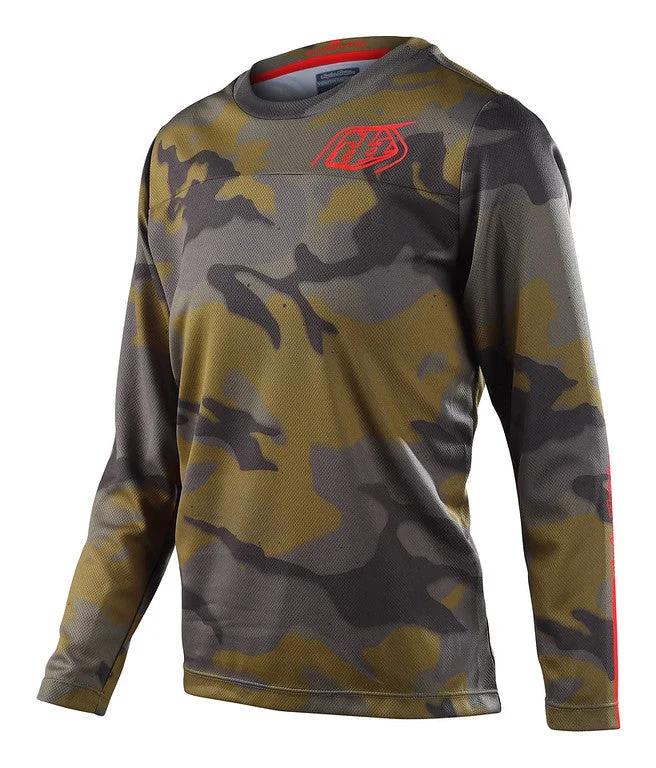 Long-Sleeve-Turtleneck-Troy Lee Designs Flowline Long Sleeve MTB Jersey - Youth - Spray Camo - Army