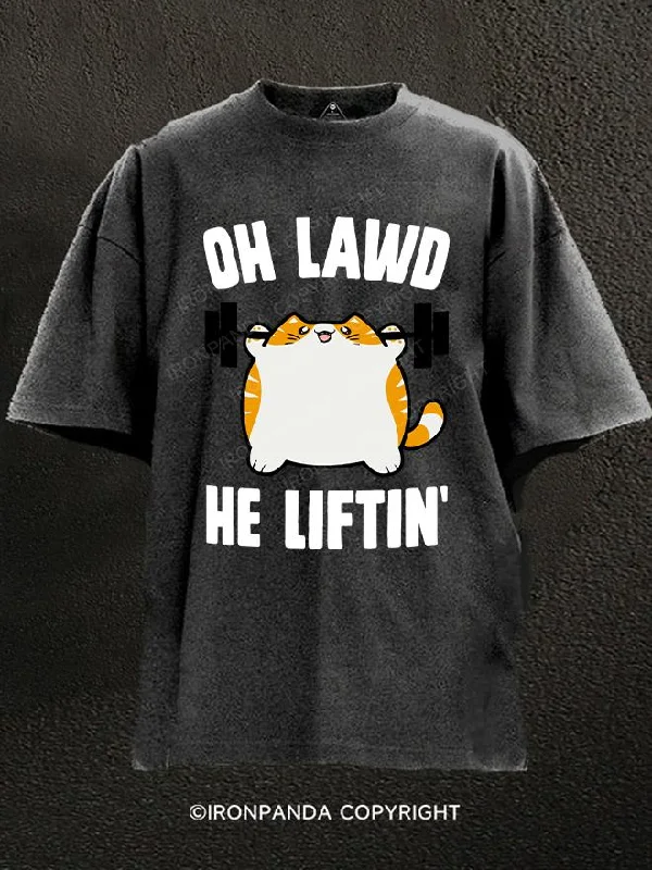 T-Shirt-Recycled-OH LAWD HE LIFTIN Washed Gym Shirt