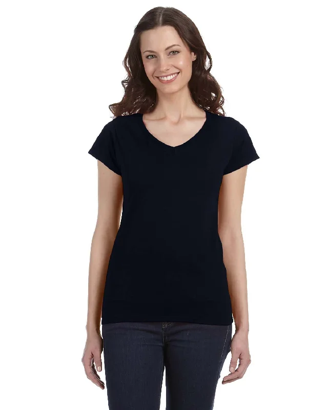 T-Shirt-Plain-Gildan G64VL Ladies' SoftStyle  Fitted V-Neck T-Shirt