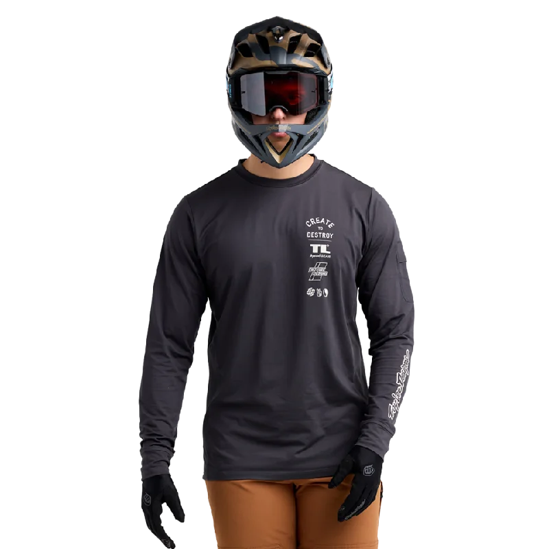 Long-Sleeve-Techwear-Troy Lee Designs Ruckus Long Sleeve Ride Tee - Destroy - Carbon