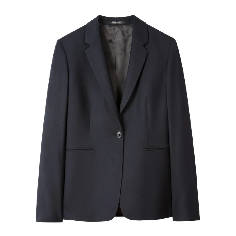 Jacket-Grey-Tailored One Button Navy Blue Wool Jacket