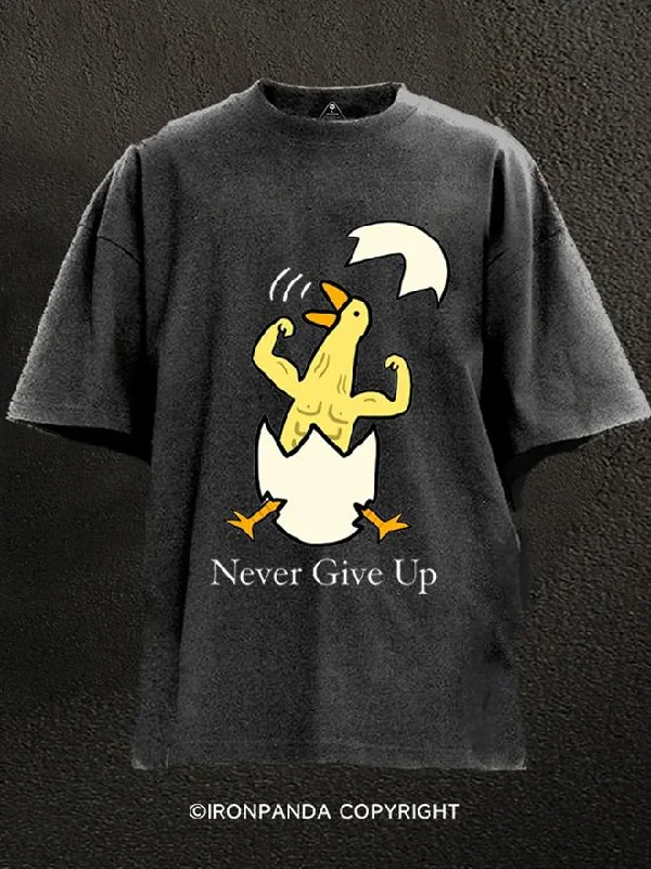 T-Shirt-Hip-Hop-Never Give Up Muscle Chick Washed Gym Shirt