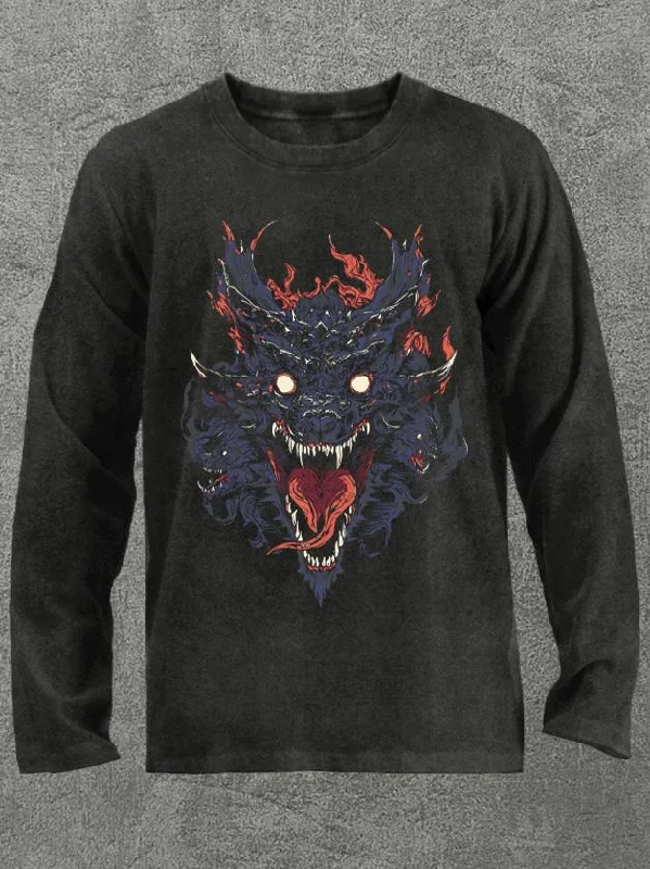 Long-Sleeve-Classic-fierce dragon Washed Gym Long Sleeve Shirt