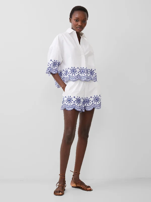 Shorts-Logo-Alissa Cotton Embroidered Shorts