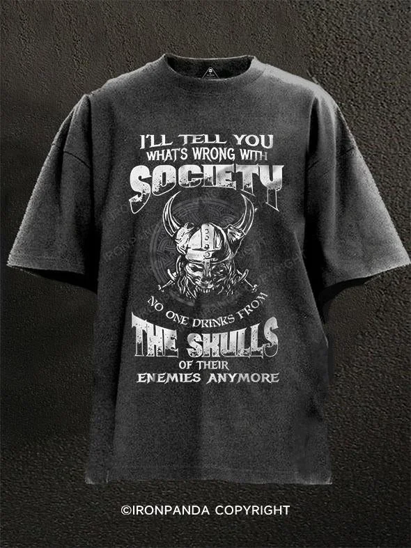 T-Shirt-Edgy-Viking Skull Washed Gym Shirt