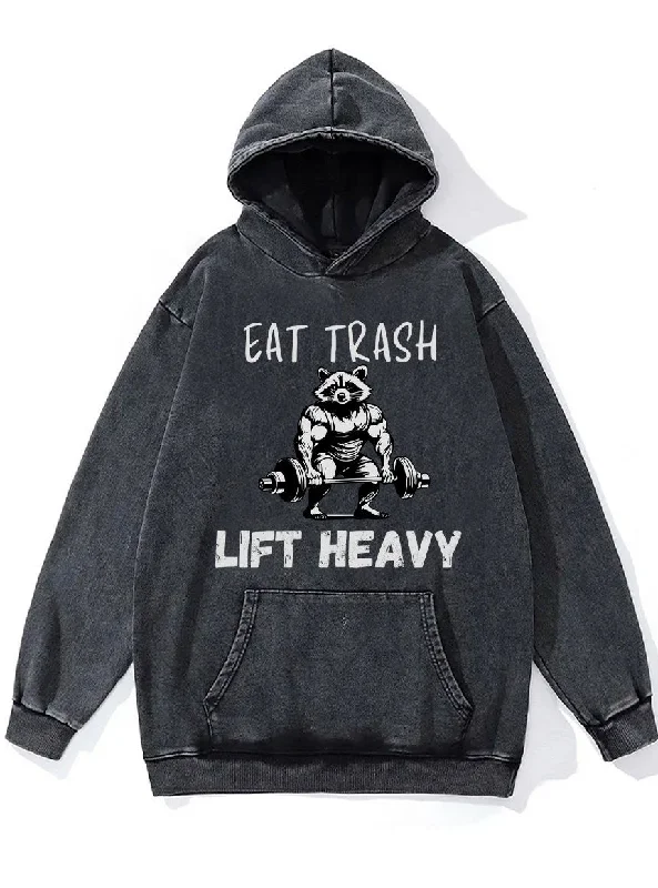 Hoodie-Black-EAT TRASH LIFT HEAVY Washed Gym Hoodie