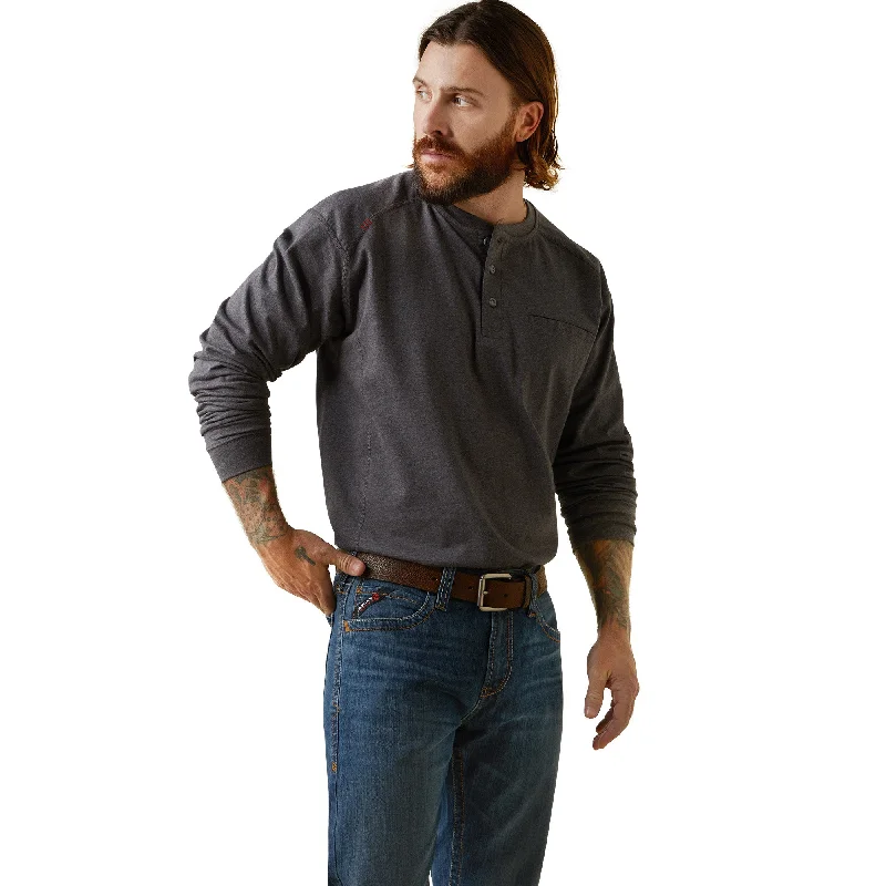 Long-Sleeve-All-Season-Ariat Men's Flame Resistant Air Refinery Row Graphic Long Sleeve Henley Tee