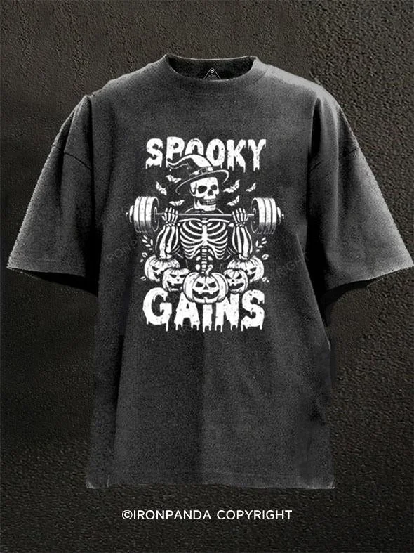 T-Shirt-White-Spooky gains Washed Gym Shirt