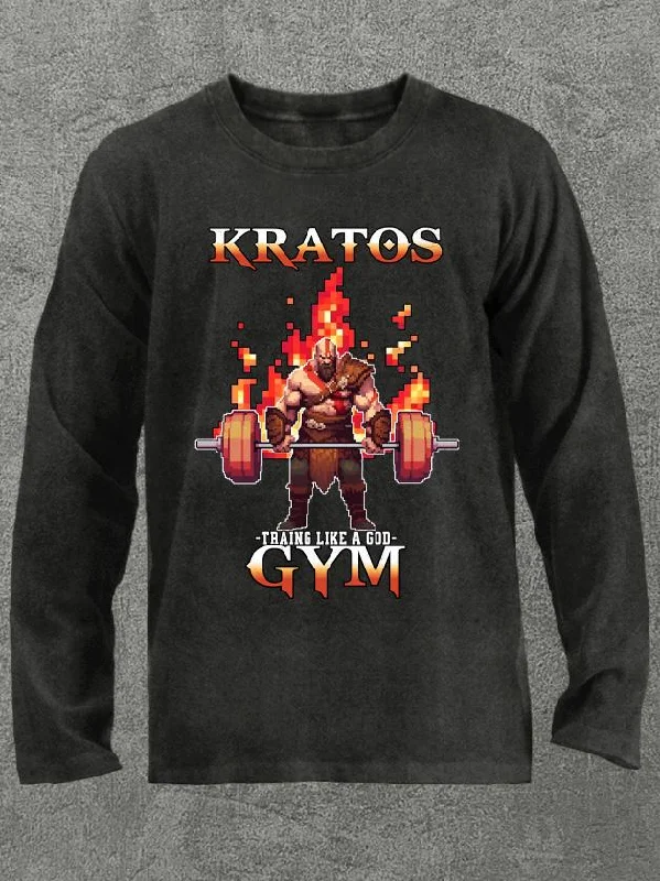 Long-Sleeve-Khaki-kratos gym Washed Gym Long Sleeve Shirt