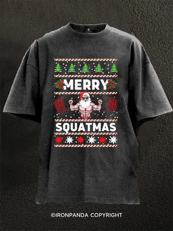 T-Shirt-Washable-Merry Squatmas Washed Gym Shirt