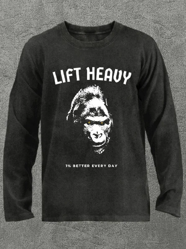 Long-Sleeve-Rugged-lift heavy gorilla Washed Gym Long Sleeve Shirt