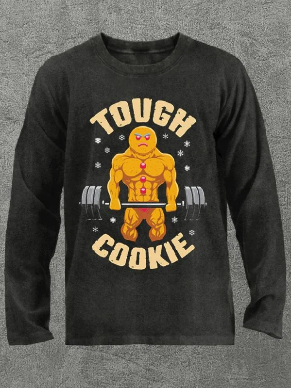 Long-Sleeve-Printed-tough cookie Gingerbread Man Washed Gym Long Sleeve Shirt