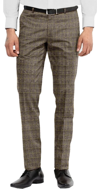 Pants-Grey-Dugdale Beige Brown Check With Gold Overcheck