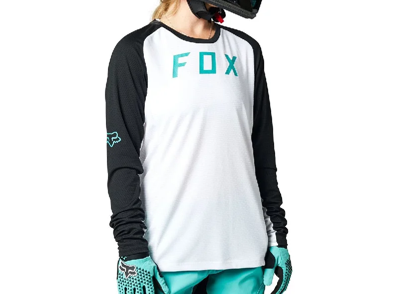 Long-Sleeve-Stylish-Fox Racing Defend Long Sleeve MTB Jersey - Womens - White-Black