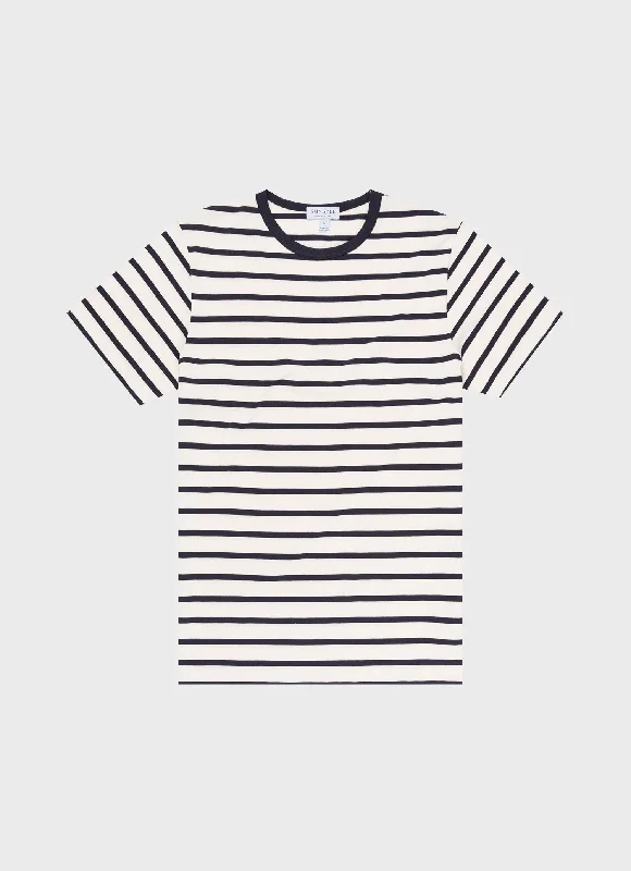 T-Shirt-Short-Sleeve-Men's Classic T-shirt in Ecru/Navy Breton Stripe