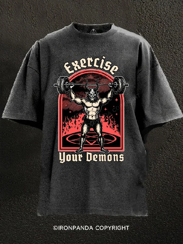 T-Shirt-Moisture-Wicking-Exercise Your Demons Washed Gym Shirt