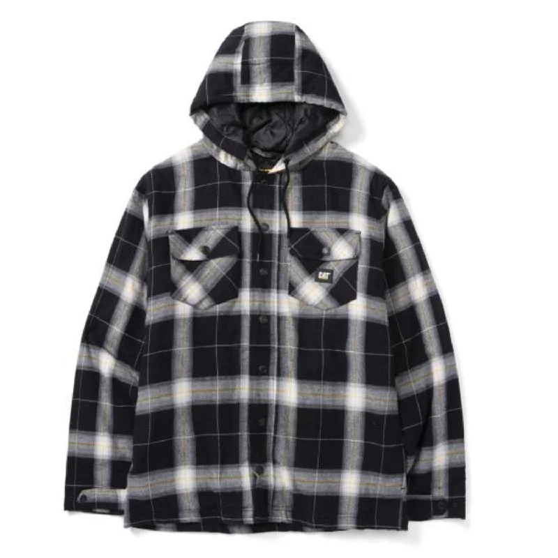 Long-Sleeve-Hip-Hop-CAT Men's Hooded Flannel Snap-Front Shirt Jacket