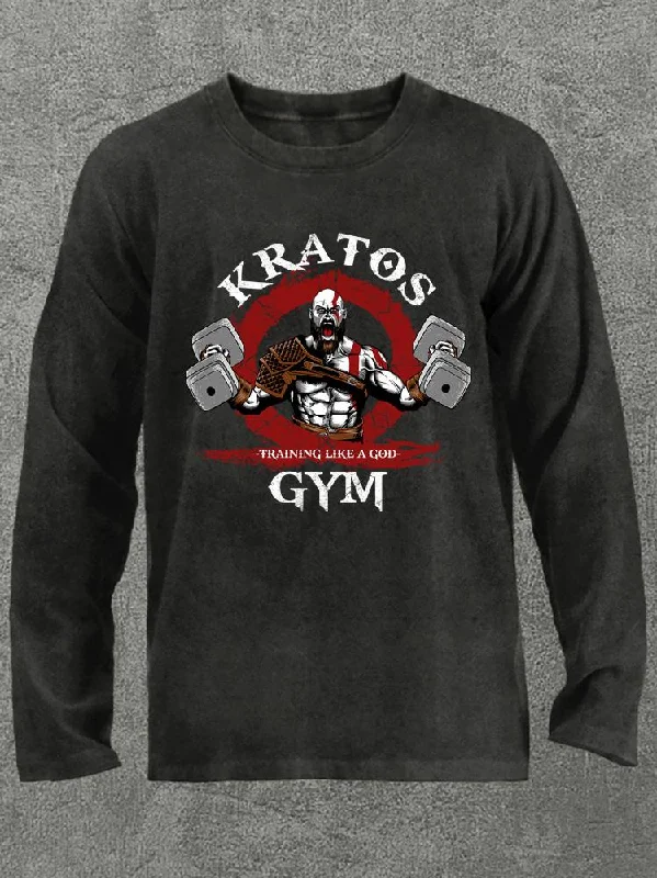 Long-Sleeve-Premium-Kratos GYM Washed Gym Long Sleeve Shirt