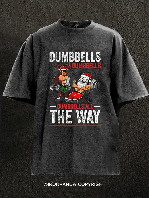 T-Shirt-Grey-Dumbbells Dumbbells All The Way Washed Gym Shirt