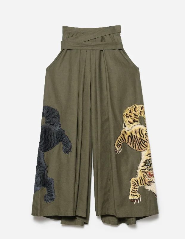 Pants-College-1104 Nekomata Tiger Iaido Hakama Olive OG-107F