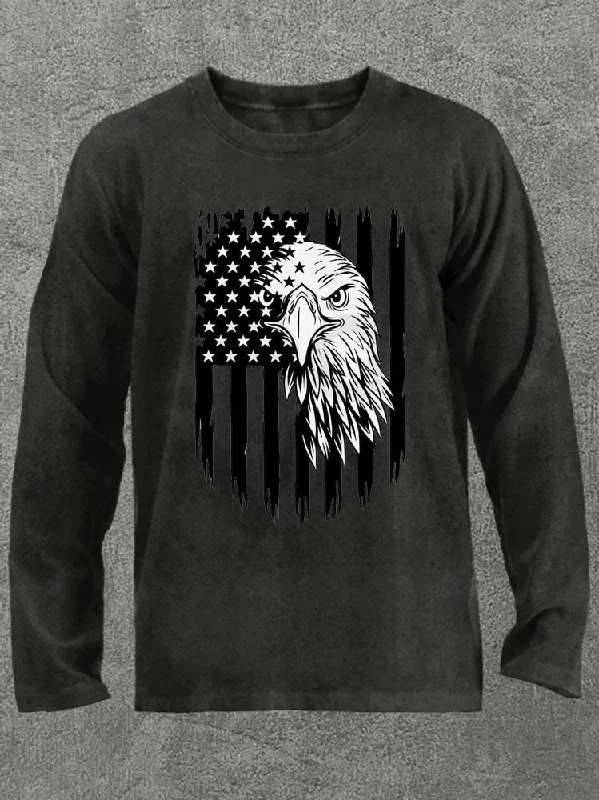 Long-Sleeve-Athletic-eagle with usa flag Washed Gym Long Sleeve Shirt