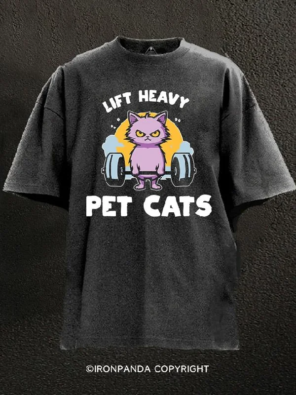 T-Shirt-Short-Sleeve-Lift Heavy pet cats Washed Gym Shirt