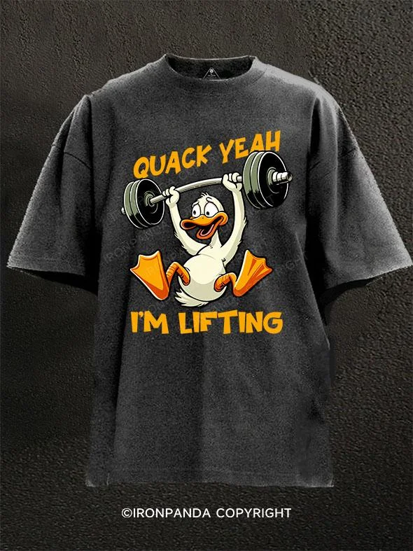 T-Shirt-Striped-Quack yeah, I'm lifting Washed Gym Shirt