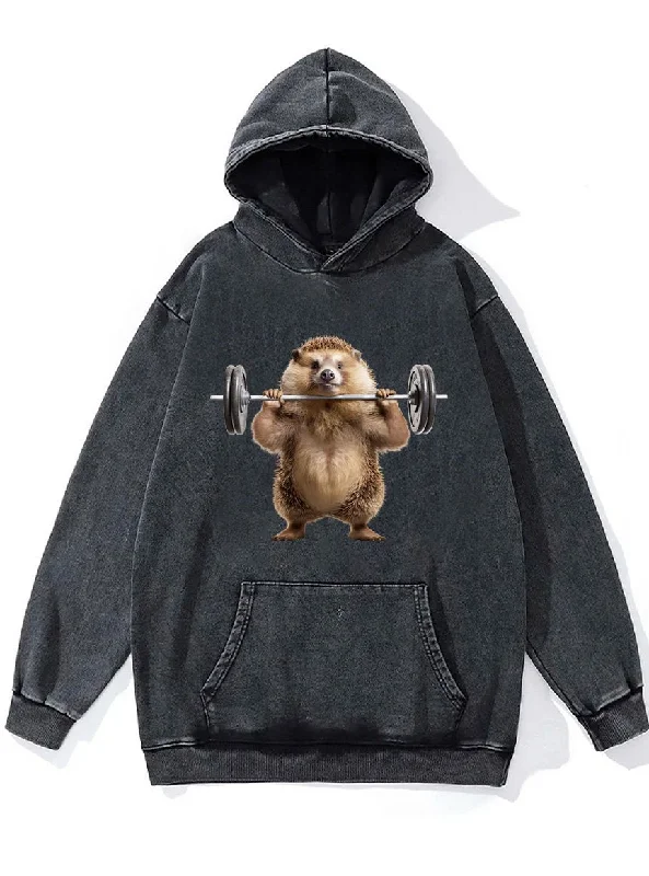 Hoodie-Premium-weightlifting hedgehog Washed Gym Hoodie