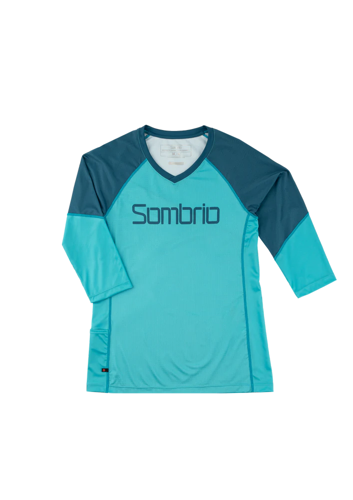 Long-Sleeve-Waterproof-Sombrio Vista 2 3/4 Sleeve MTB Jersey - Womens - Sombrio-Skyline Blue-Midnight Blue