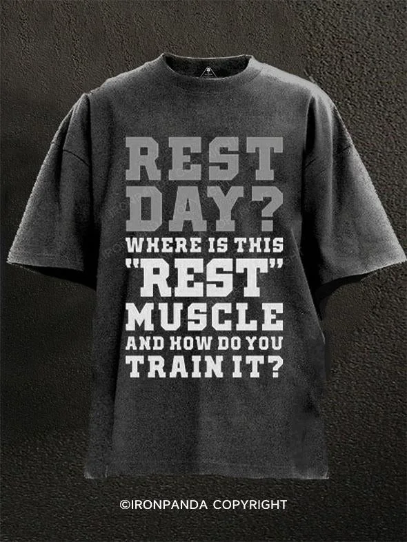 T-Shirt-Embroidery-Where Is This Rest Muscle Washed Gym Shirt