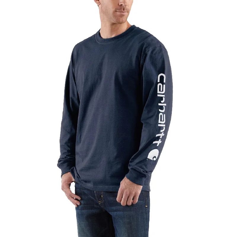 Long-Sleeve-Outdoor-Carhartt Men's Signature Logo Long Sleeve T-Shirt_Navy