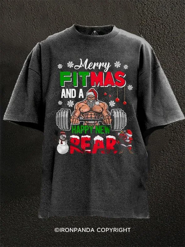 T-Shirt-Vintage-Merry Fitmas and A Happy New Rear Washed Gym Shirt