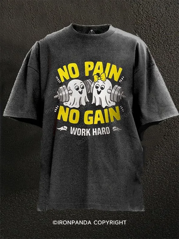 T-Shirt-Grey-No Pain No Gain Washed Gym Shirt